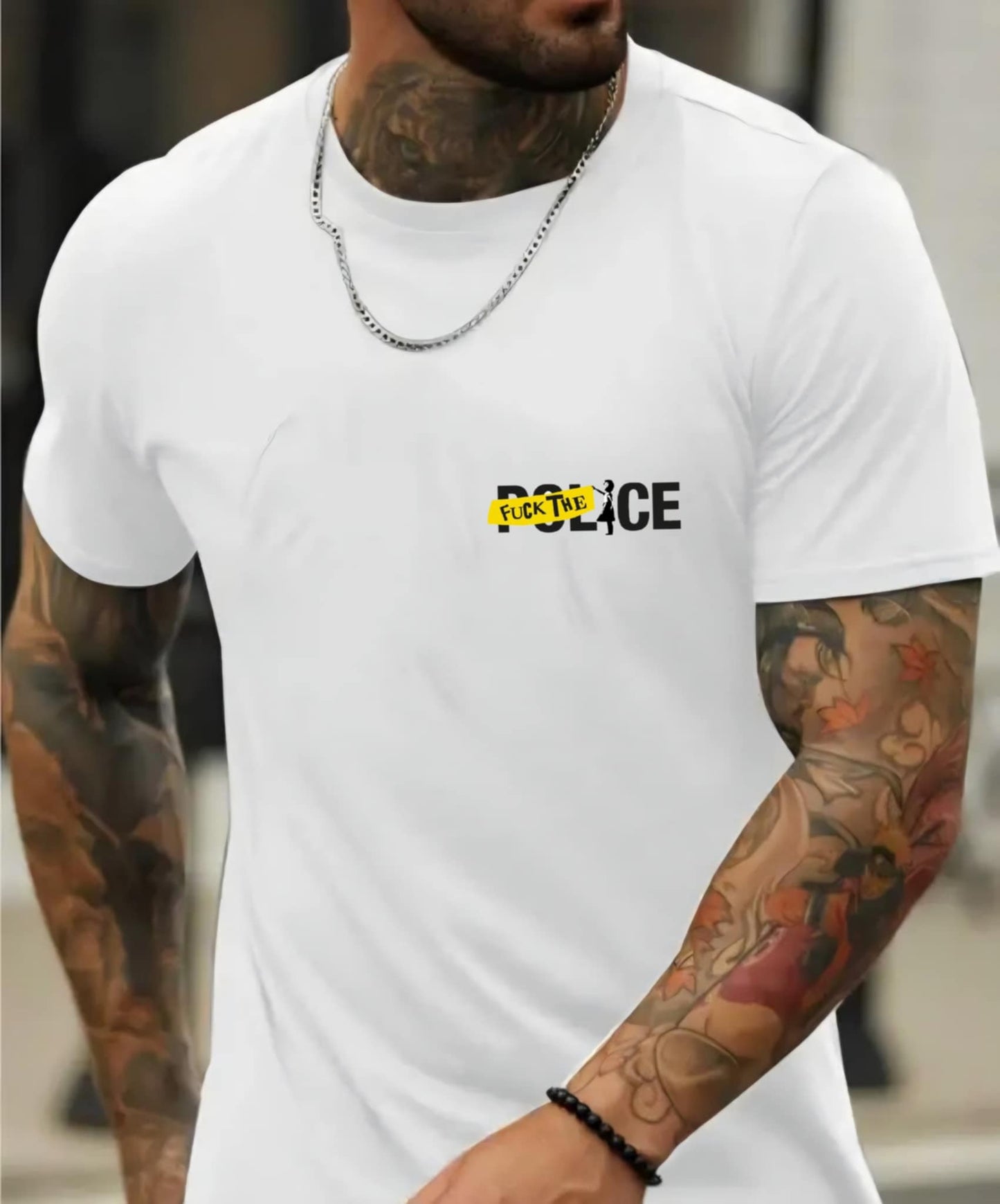 Мъжка стилна тениска – Fuck the police