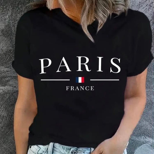Дамска черна тениска "Paris France" – French Chic Edition - W07