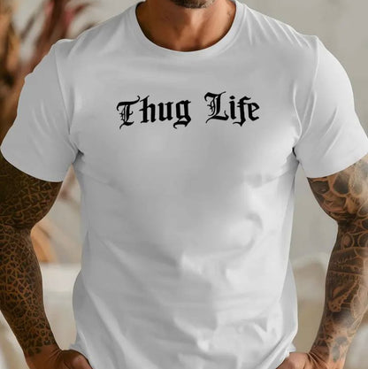 Мъжка стилна тениска – Thug life white M503