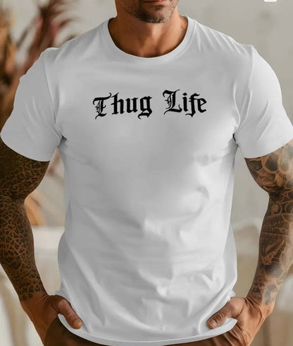 Мъжка стилна тениска – Thug life white M503