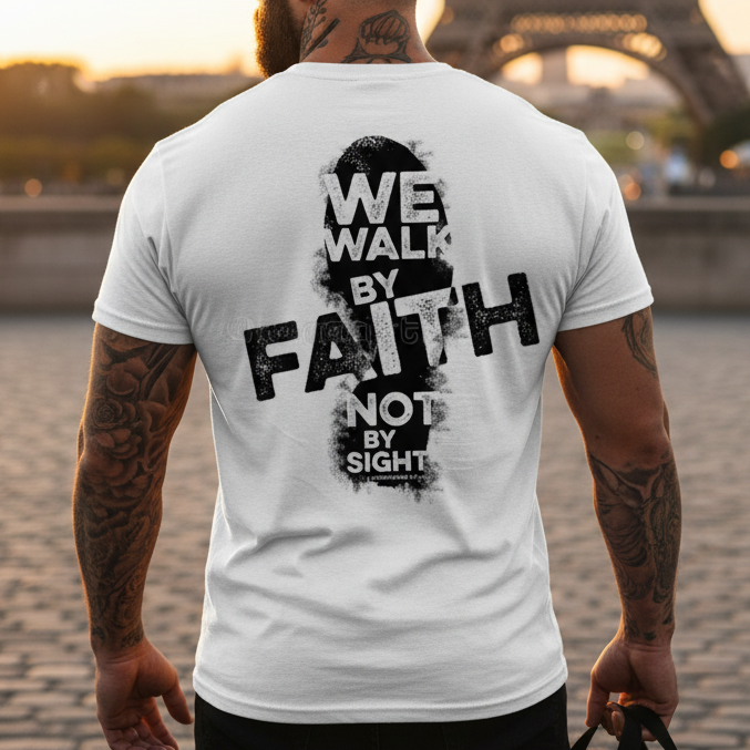 Мъжка стилна тениска - We walk by faith, not by sight